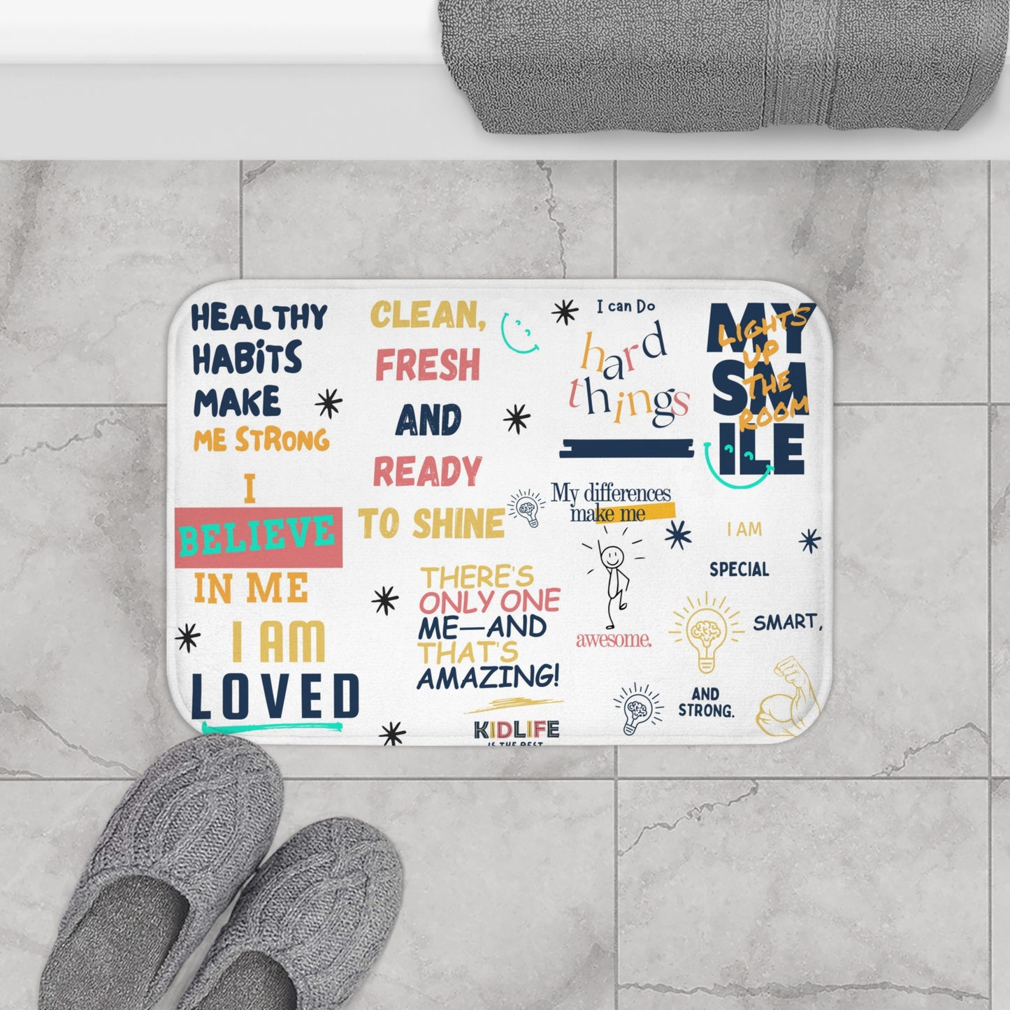 Inspirational Bath Mat | Motivational Bathroom Decor for Kids, Positive Affirmations, Kids Room Accessory, Non-Slip Bath Rug, Gift Idea