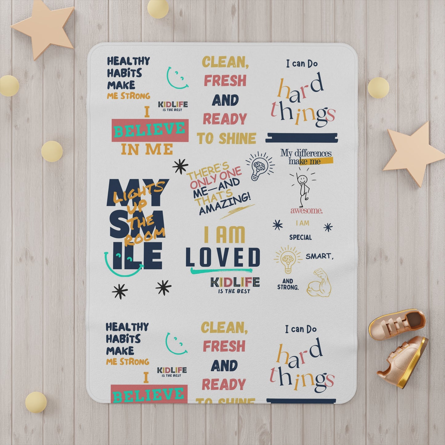 Kidlife Inspirational Toddler Blanket, Motivational Kids Throw, Positive Affirmation Nursery Decor, Gift for Baby Showers, Kids Bedding