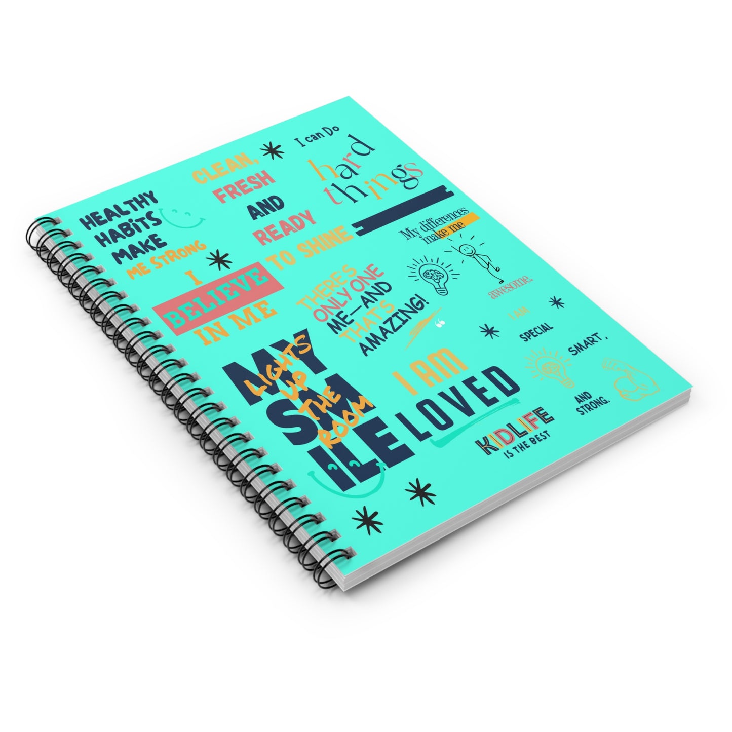 Kidlife Inspirational Spiral Notebook - Self-Love Quote, Journaling, School Supplies, Gift for Friends, Positive Affirmation Blue Green