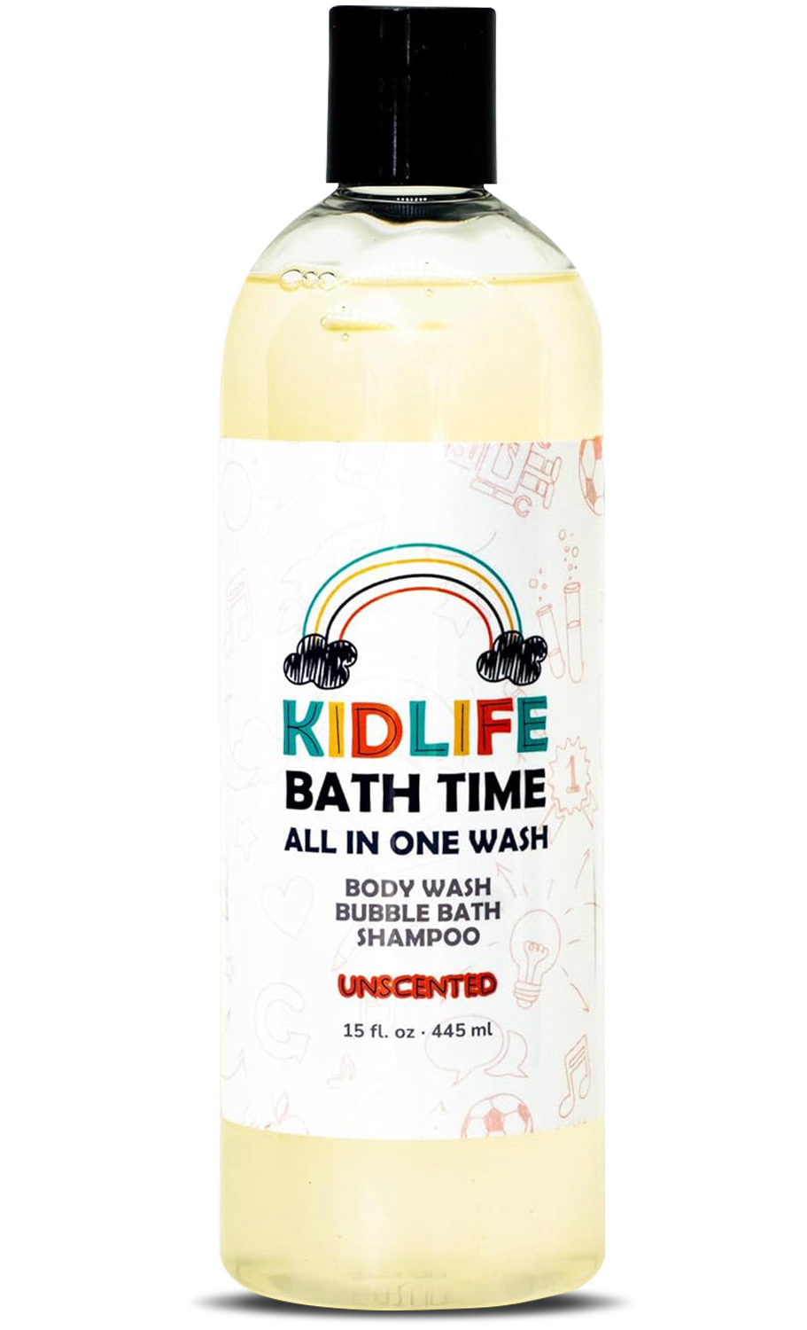 Kidlife Natural Bath Time 3 In 1 Shea & Organic Aloe Body Wash- Herbal Unscented 15 Oz. Kids Head to Toe All in one Bath and body Soap. Bubble Bath, Bodywash and Shampoo