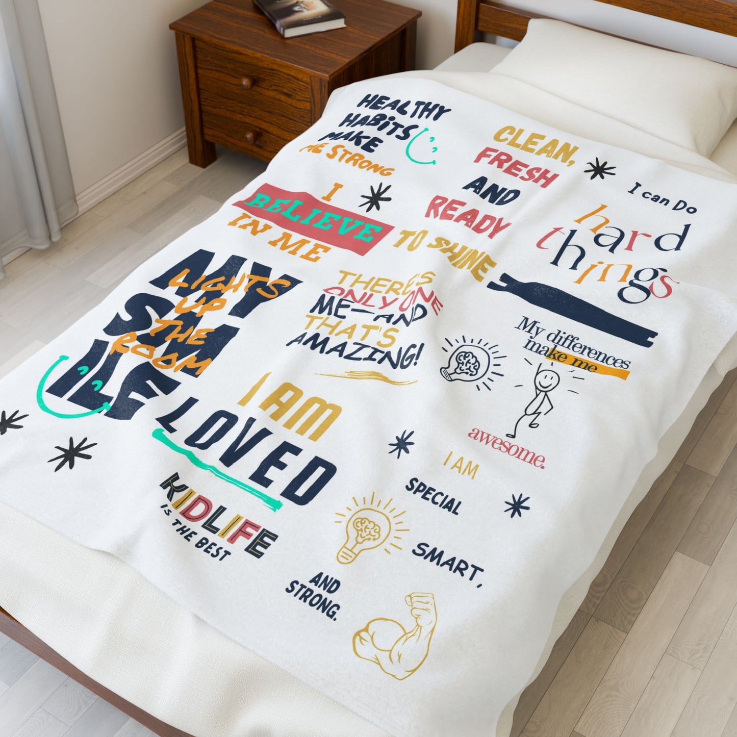 KIDLIFE Affirmation Collection Velveteen Plush Blanket - Cozy Kids Throw for Comfort, Motivation, Nursery Decor, Positive Affirmations