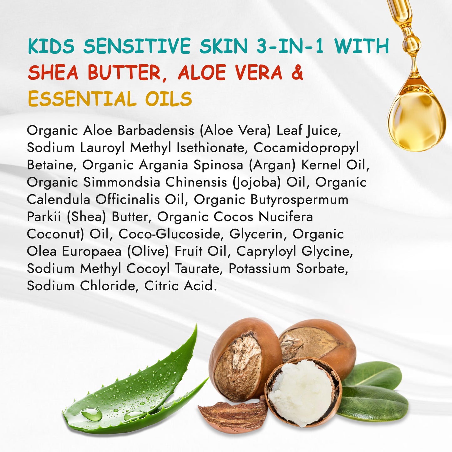 Kidlife Natural Bath Time 3 In 1 Shea & Organic Aloe Body Wash- Herbal Unscented 15 Oz. Kids Head to Toe All in one Bath and body Soap. Bubble Bath, Bodywash and Shampoo