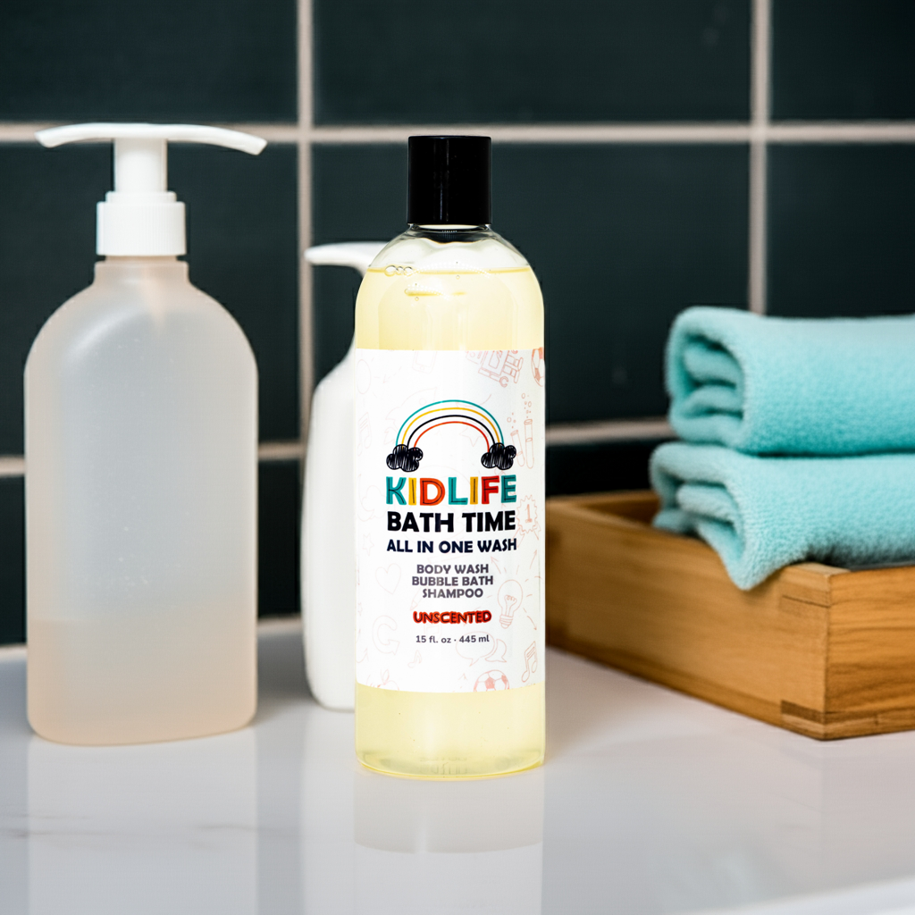 Kidlife Natural Bath Time 3 In 1 Shea & Organic Aloe Body Wash- Herbal Unscented 15 Oz. Kids Head to Toe All in one Bath and body Soap. Bubble Bath, Bodywash and Shampoo