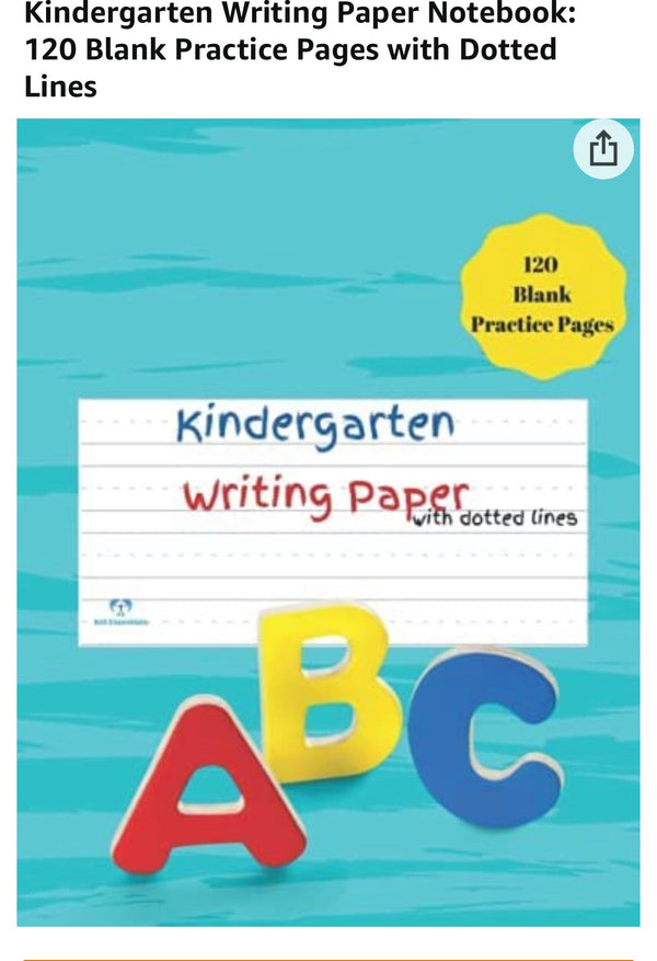 Kindergarten Writing Paper Notebook: 120 Blank Practice Pages with Dotted Lines - KJ3 Essentials