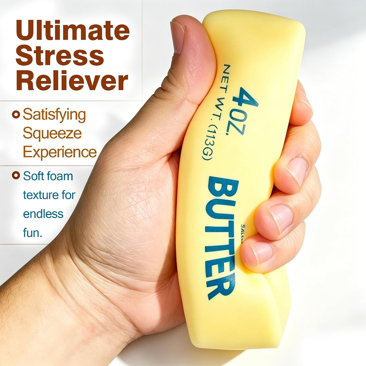 2 Pcs Butter Squishy - 2026 New Upgraded Slow Rising Squishy Butter Squeeze Toy,Realistic Bread Style Sensory Fidget for Desk, Anxiety Relief Fun Gift for Adults (Yellow)