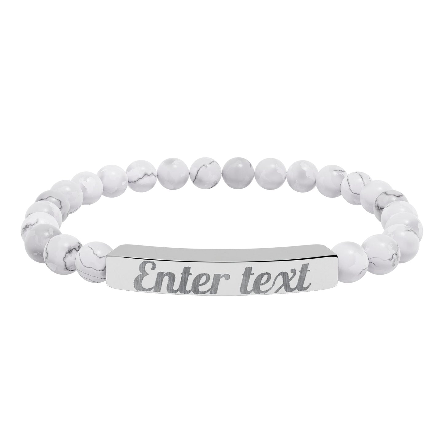 Abundii Engravable Natural Stone Bar Bracelet — Custom Name/Message Stretch Beaded Bracelet