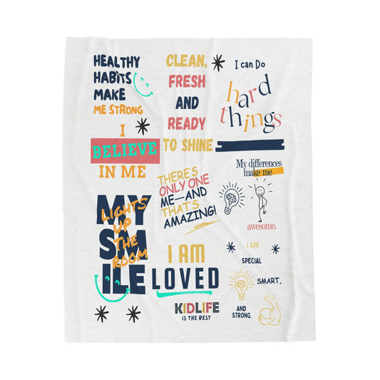 KIDLIFE Affirmation Collection Velveteen Plush Blanket - Cozy Kids Throw for Comfort, Motivation, Nursery Decor, Positive Affirmations
