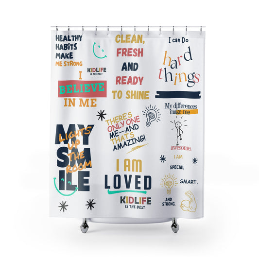 Kidlife Affirmation Shower Curtain – Bright, Inspiring, and Confidence-Boosting Décor for Kids