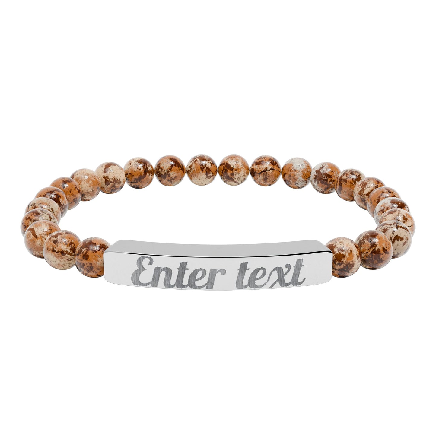 Abundii Engravable Natural Stone Bar Bracelet — Custom Name/Message Stretch Beaded Bracelet