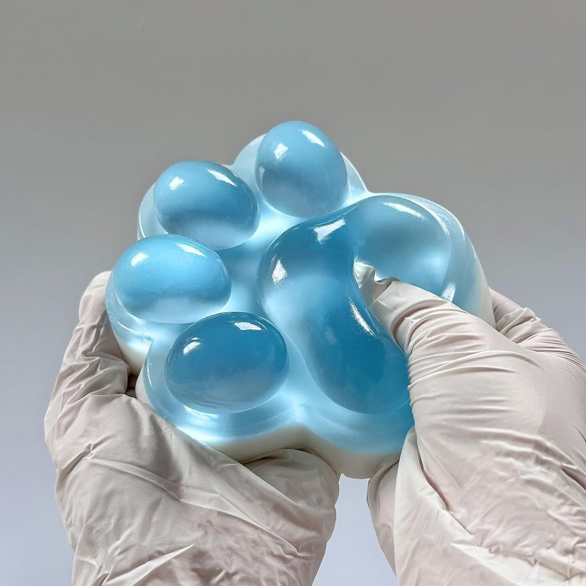 Fufu Big Cat Paw Squishy Toy 5 Inch Sticky Cat Paw Print Squishies Large Transparent Pinch Family Tuba Squishy Clear Jelly Blue Giant Squeeze Toy for Adults Stress Relief (Touming--Blue)