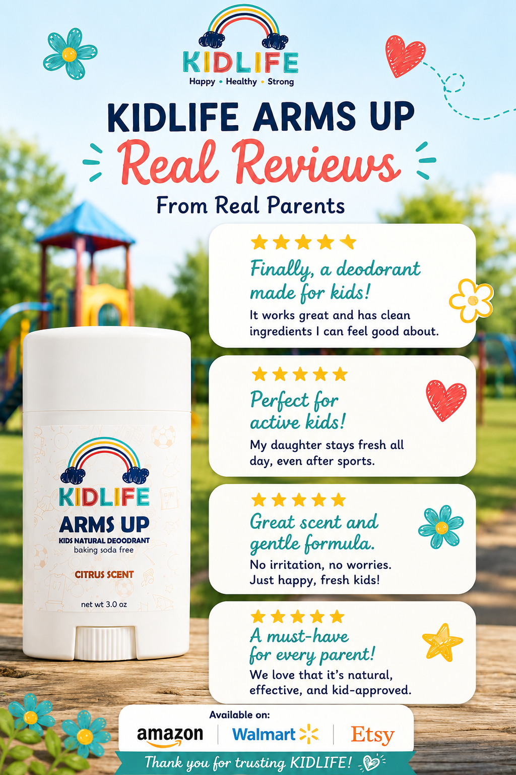 Kidlife Arms Up Natural Deodorant for Kids- NEW 3 oz oval container