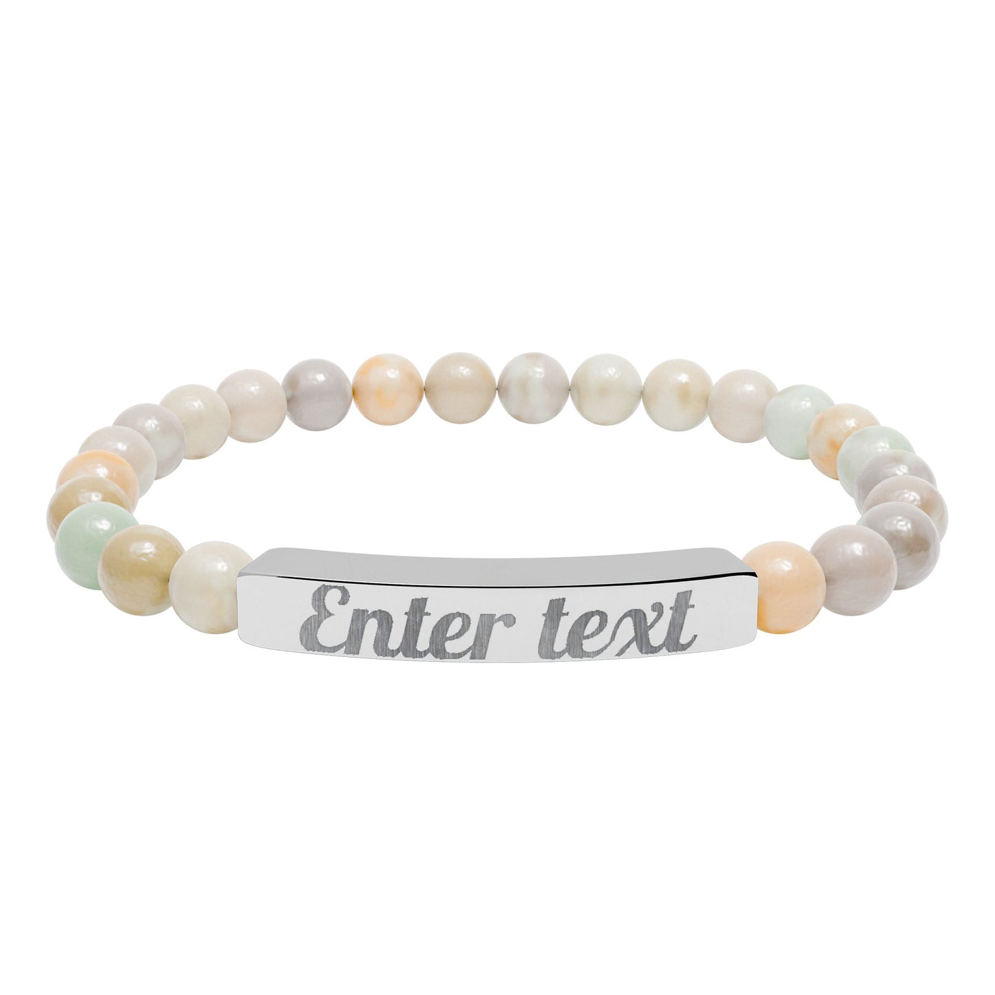Abundii Engravable Natural Stone Bar Bracelet — Custom Name/Message Stretch Beaded Bracelet
