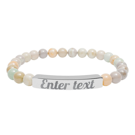 Abundii Engravable Natural Stone Bar Bracelet — Custom Name/Message Stretch Beaded Bracelet