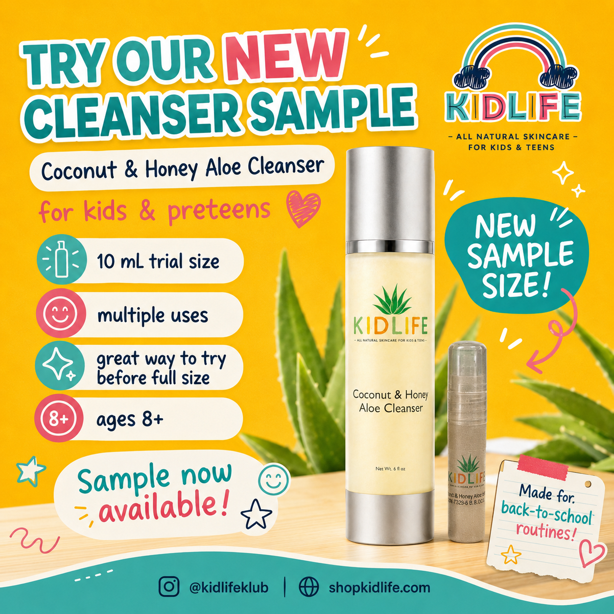 KIDLIFE™ Coconut & Honey Aloe Face Cleanser 10ml - Sample