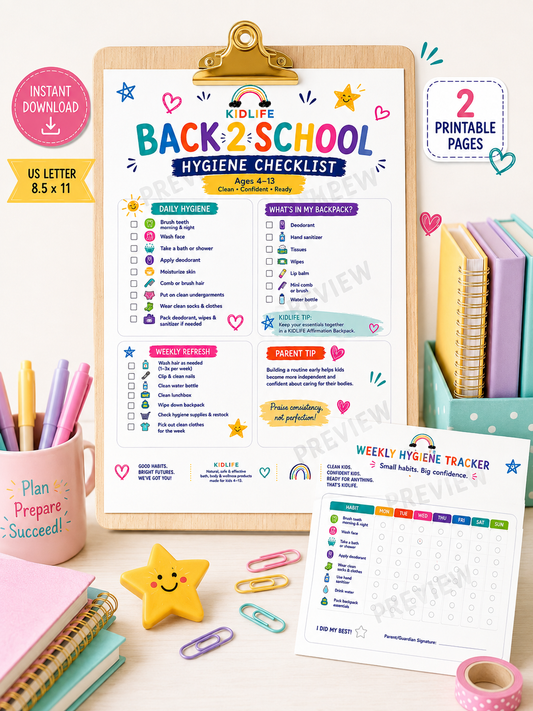 Weekly Hygiene Tracker for Kids | Printable Habit Chart | Kids Routine Checklist | Ages 4-13