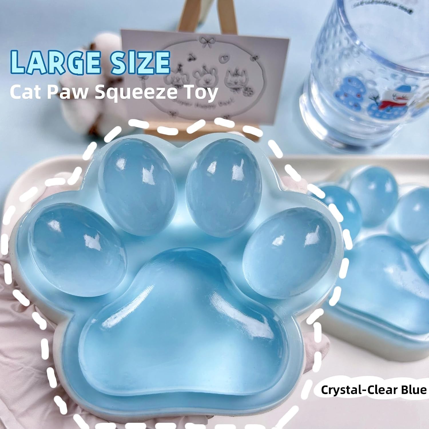 Fufu Big Cat Paw Squishy Toy 5 Inch Sticky Cat Paw Print Squishies Large Transparent Pinch Family Tuba Squishy Clear Jelly Blue Giant Squeeze Toy for Adults Stress Relief (Touming--Blue)