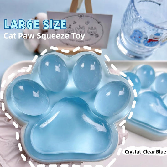 Fufu Big Cat Paw Squishy Toy 5 Inch Sticky Cat Paw Print Squishies Large Transparent Pinch Family Tuba Squishy Clear Jelly Blue Giant Squeeze Toy for Adults Stress Relief (Touming--Blue)