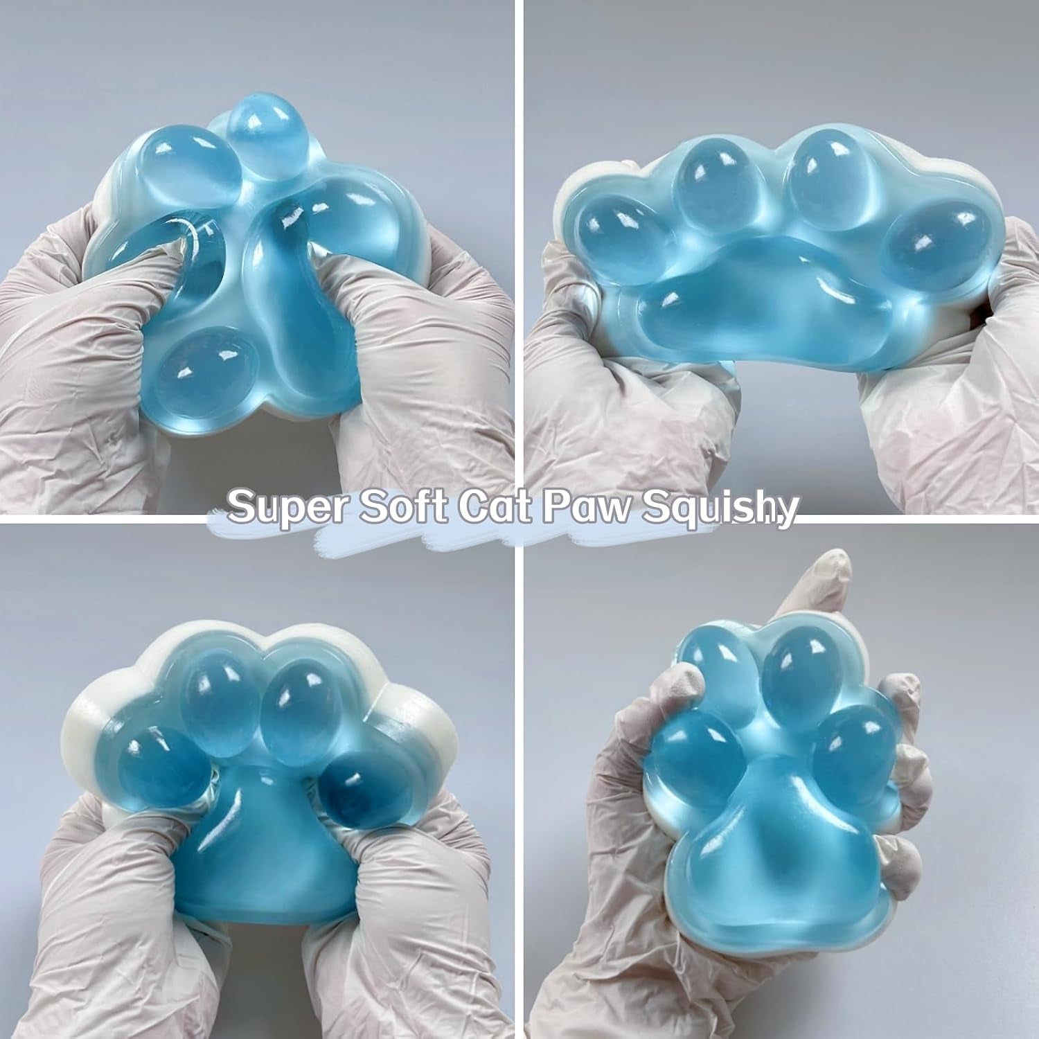 Fufu Big Cat Paw Squishy Toy 5 Inch Sticky Cat Paw Print Squishies Large Transparent Pinch Family Tuba Squishy Clear Jelly Blue Giant Squeeze Toy for Adults Stress Relief (Touming--Blue)