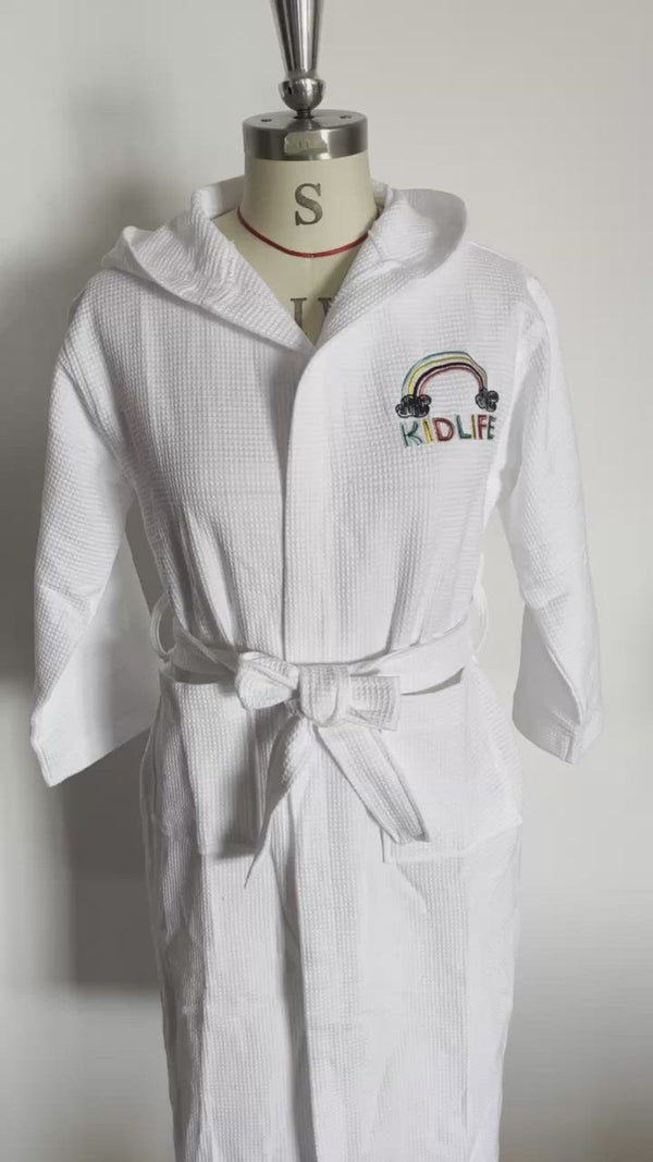 Kid's Hooded Waffle Kimono Spa Robe